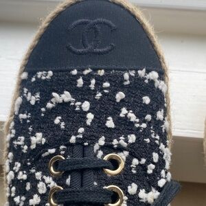 CHANEL Tweed Black and White lace ups.